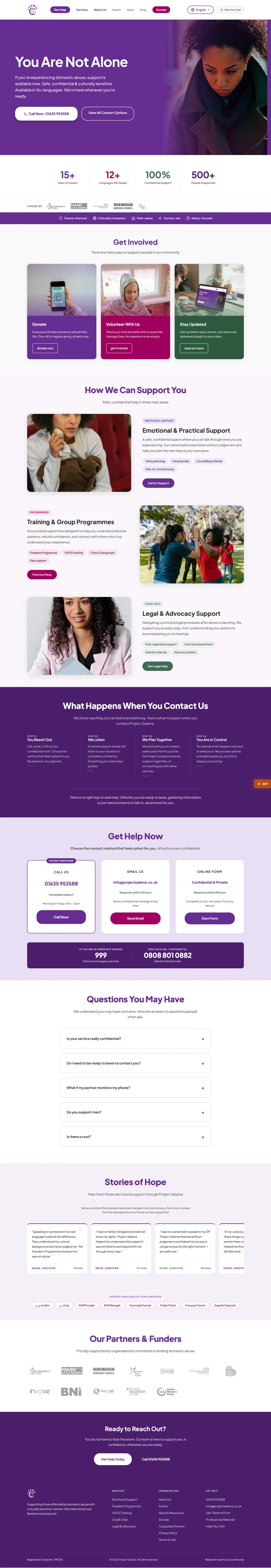 New Project Salama website: clean, accessible design with clear navigation and emergency help section