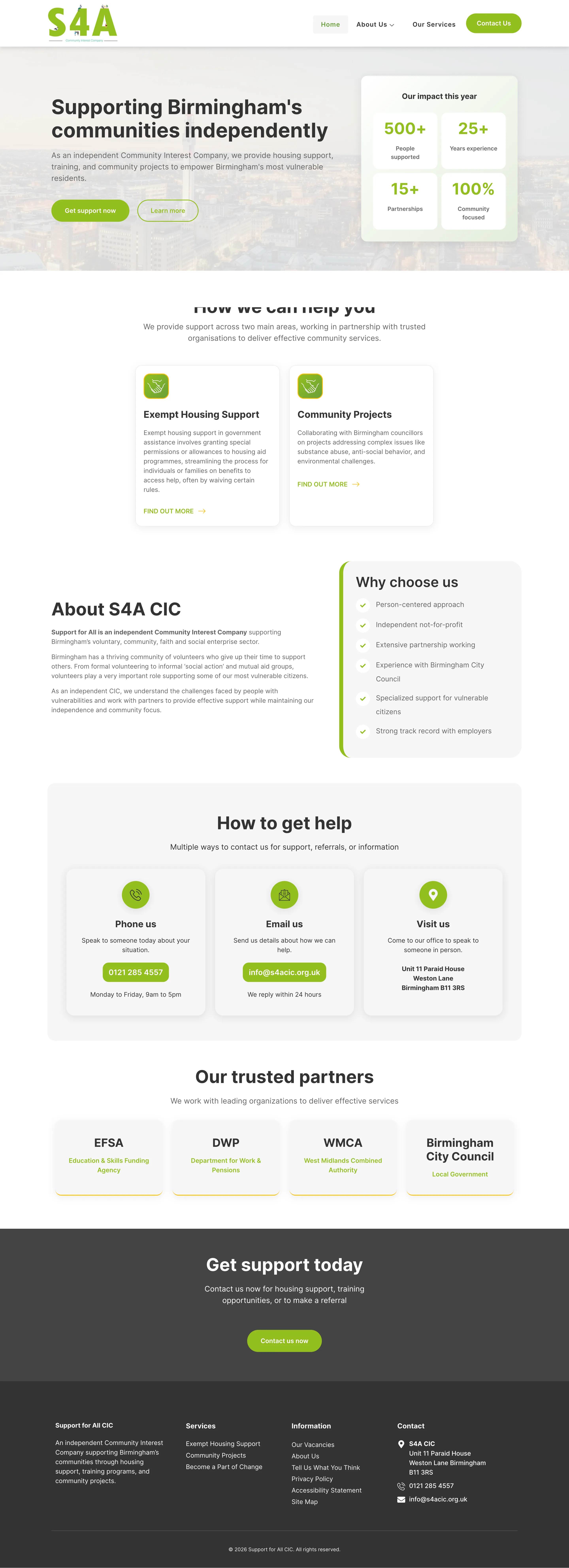 New S4A CIC website: clear service structure, impact statistics, professional design